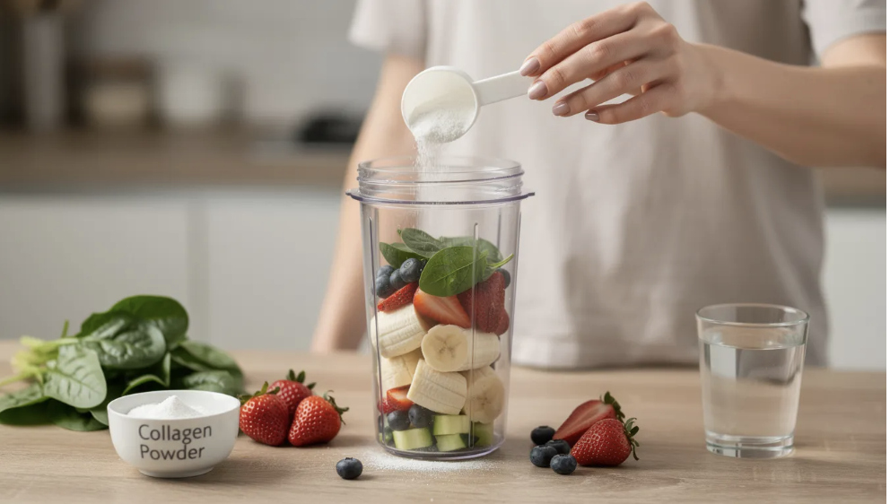 Collagen drink vs powder – adding collagen powder into smoothie for daily supplement routine