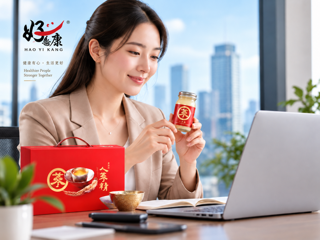 Wellness gift for busy professionals in Singapore featuring Hao Yi Kang ginseng essence.