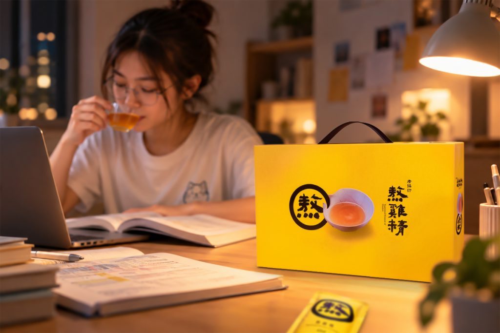 Lao Xie Zhen by Hao Yi Kang chicken essence as part of an exam season study routine