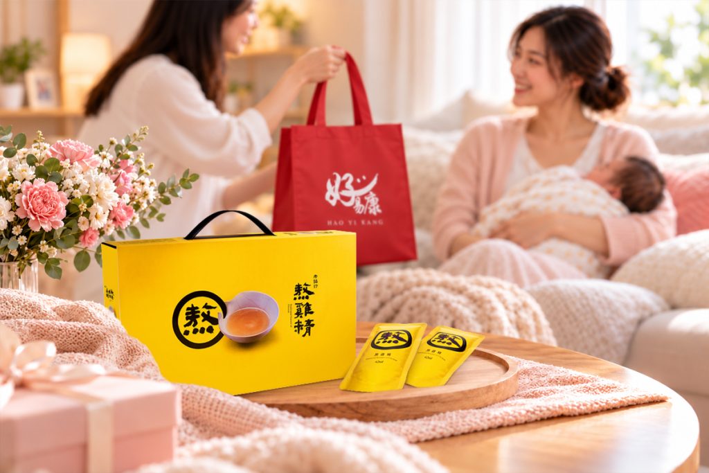 Practical new mum care package with wellness food and self-care gifts