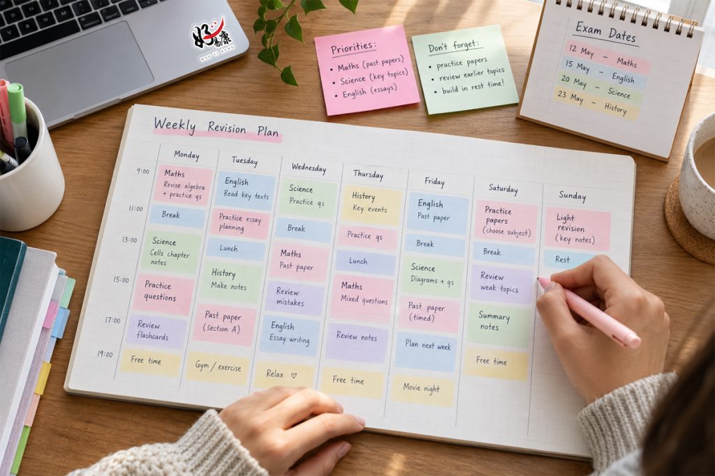 simple weekly exam revision timetable infographic